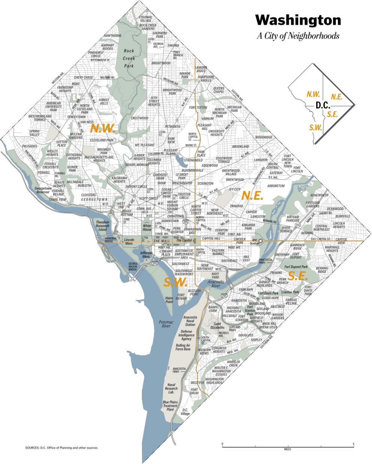 Kaart van de wijken in Washington DC