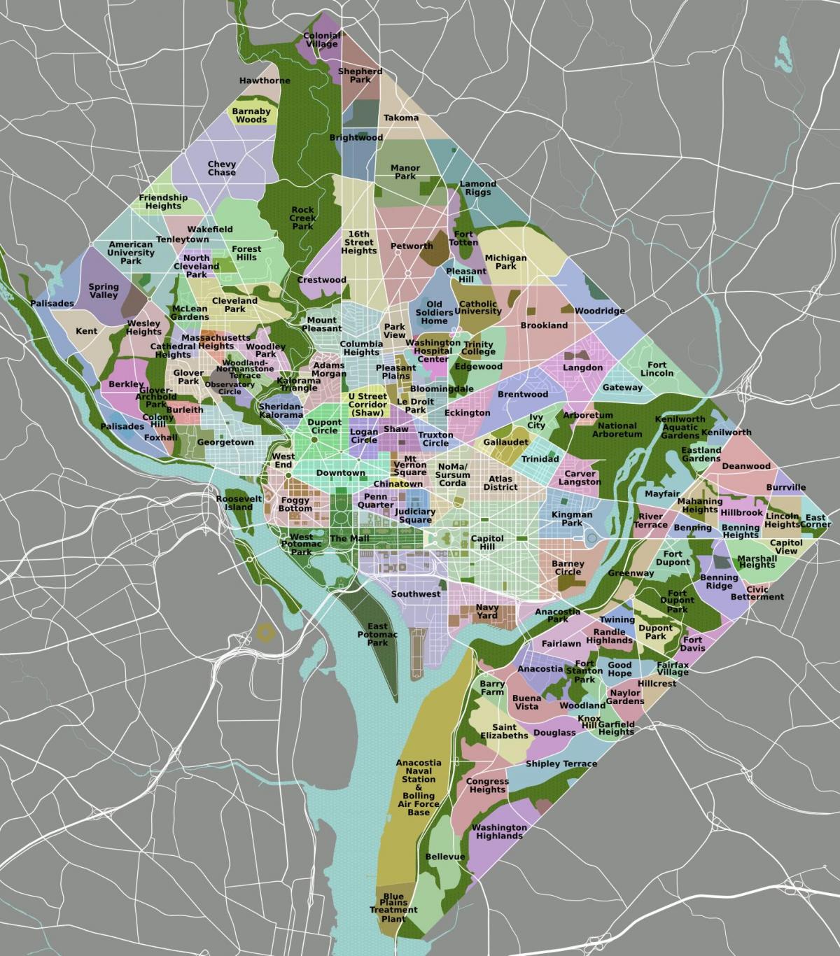Kaart van het Washington DC-district