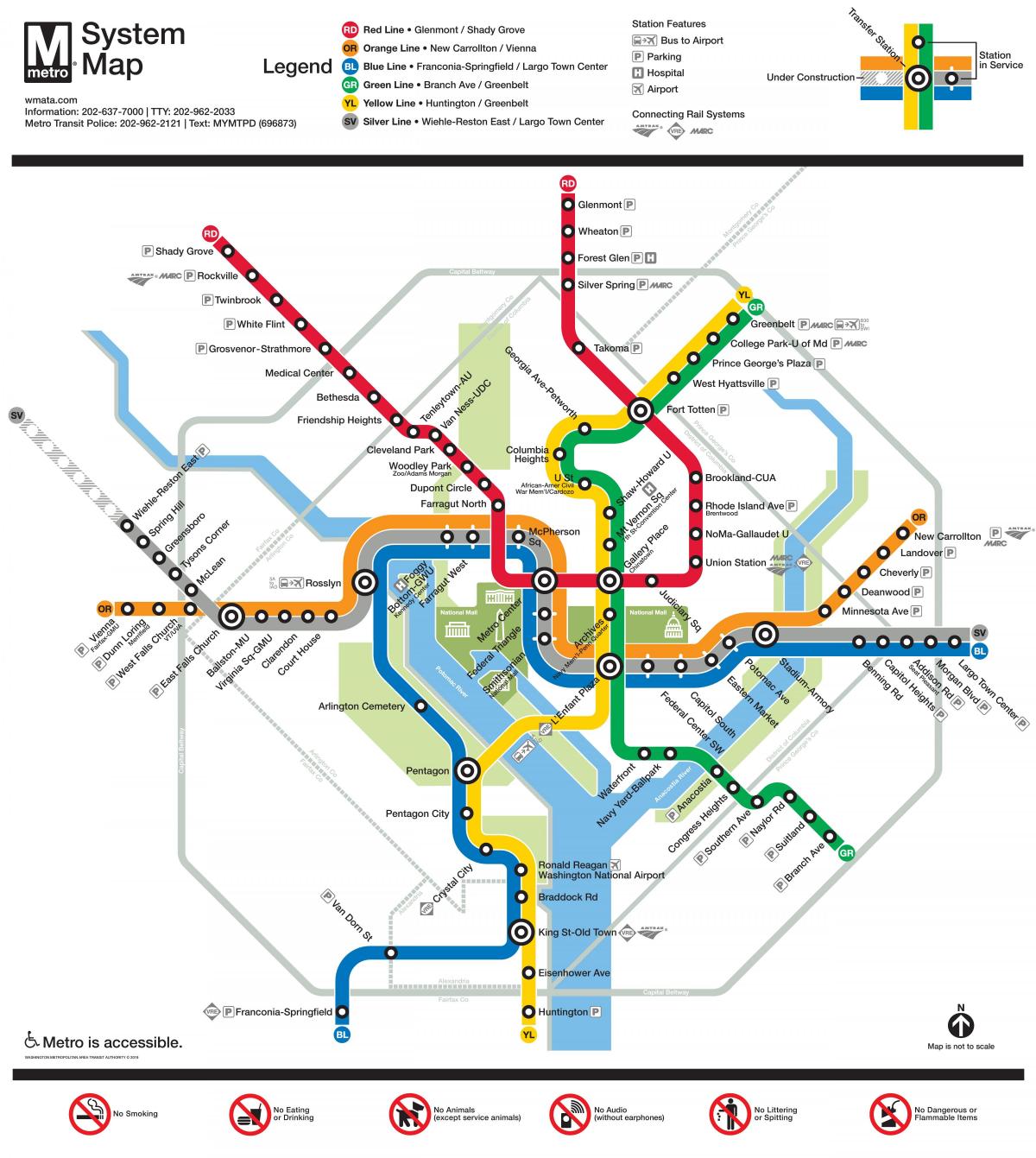 Kaart van de metrostations in Washington DC