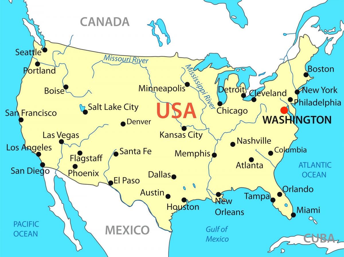 Washington DC op de kaart van de VS